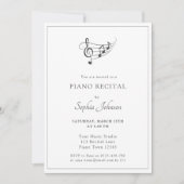 シンプルな音楽ノートコンサート ブラック＆ホワイト 招待状 (正面)