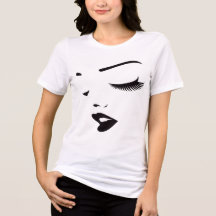 シンプルな顔の線画の女性用Tシャツ