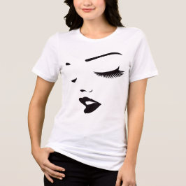 シンプルな顔の線画の女性用Tシャツ トライブレンドTシャツ