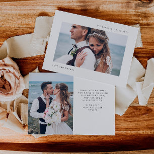シンプルな願い   2枚の写真の結婚式のお礼 サンキューカード