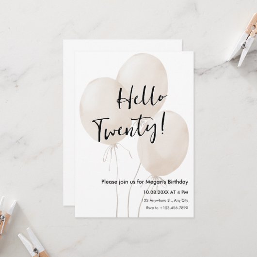 シンプルな風船の誕生日 招待状 (正面/裏面インサイチュ)