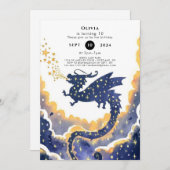 シンプルな魔法のドラゴンの誕生日 招待状 (正面/裏面)