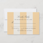 シンプルな黄色と白のカバナストライプの結婚式RSVP 出欠カード (正面)