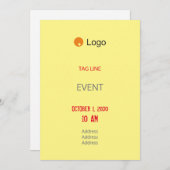 シンプルな黄色の企業用テンプレート 招待状 (正面/裏面)