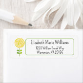 シンプルな黄色の花の返信住所ラベル ラベル (インサイチュ)