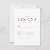 シンプルな黄色の花モチーフ ゴールドテキスト 白い結婚式 RSVP (正面)