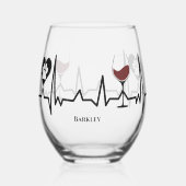 シンプルな黒い前足と赤ワインのハートビート ステムなしワイングラス (正面)