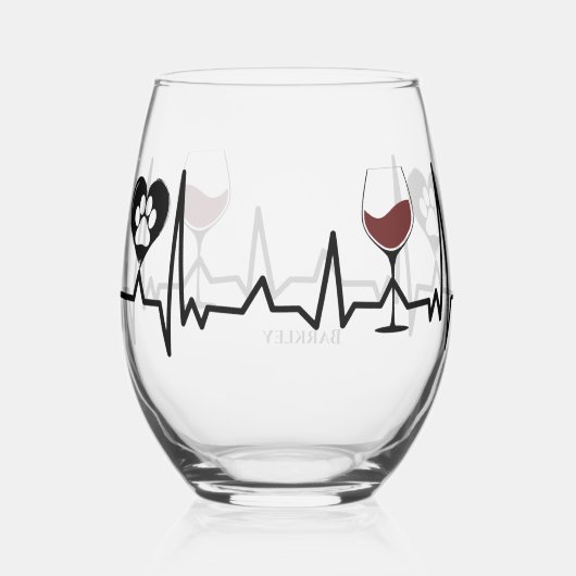シンプルな黒い前足と赤ワインのハートビート ステムなしワイングラス (裏面)
