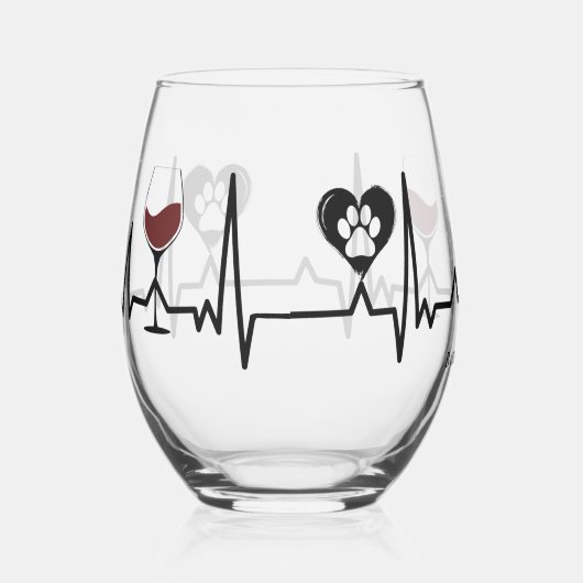シンプルな黒い前足と赤ワインのハートビート ステムなしワイングラス (右)