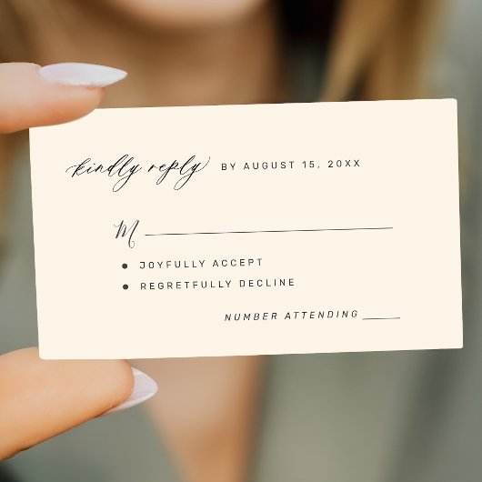 シンプルな黒とアイボリーの結婚式RSVP エンクロージャーカード