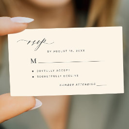 シンプルな黒とアイボリーの結婚式RSVP エンクロージャーカード