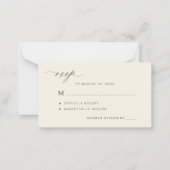 シンプルな黒とアイボリーの結婚式RSVP ノートカード (正面)