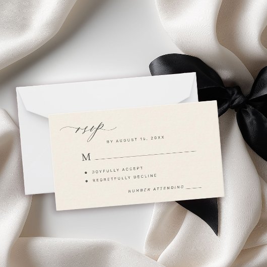 シンプルな黒とアイボリーの結婚式RSVP ノートカード