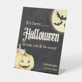 シンプルな黒とゴールドの会社のハロウィンパーティー 台座サイン