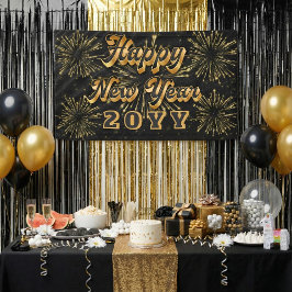 シンプルな黒とゴールドの新年パーティー 横断幕