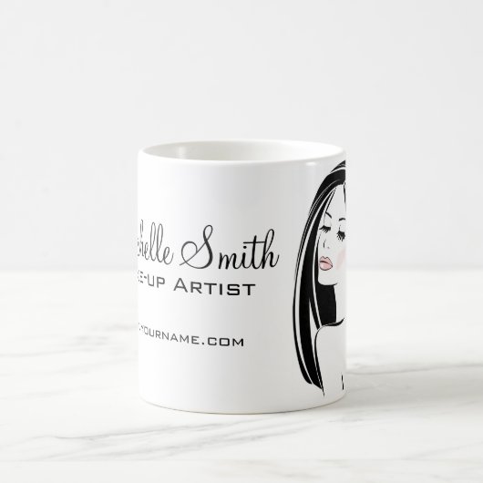シンプルな黒とピンクの女性の顔 ビューティーサロン コーヒーマグカップ (中央)