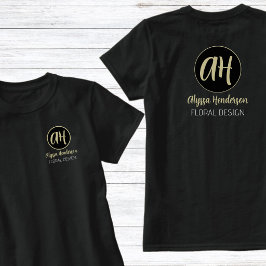 シンプルな黒とベージュのフラワービジネスロゴ Tシャツ