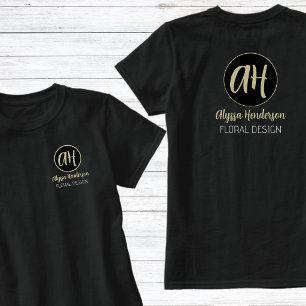 シンプルな黒とベージュのフラワービジネスロゴ Tシャツ