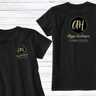 シンプルな黒とベージュのフラワービジネスロゴ Tシャツ