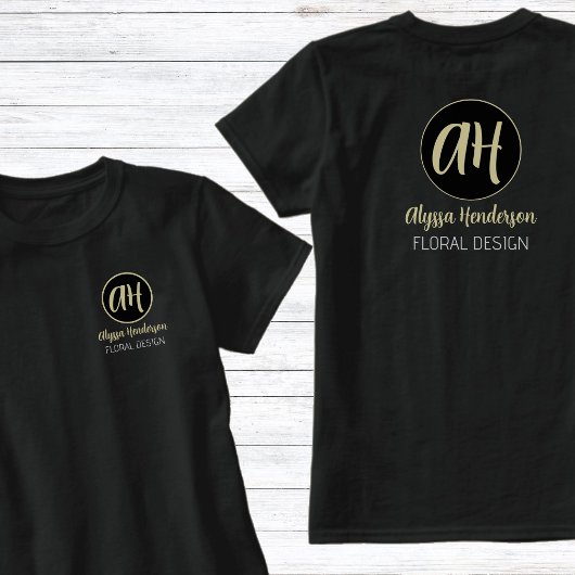 シンプルな黒とベージュのフラワービジネスロゴ Tシャツ