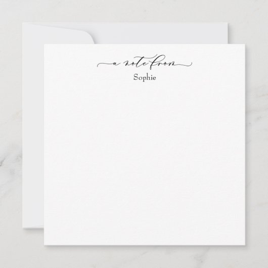シンプルな黒と白で上品な"A Note From" ノートカード (正面)