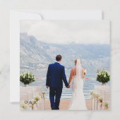 シンプルな黒と白のオーバーレイ写真の結婚式 セーブザデート (裏面)