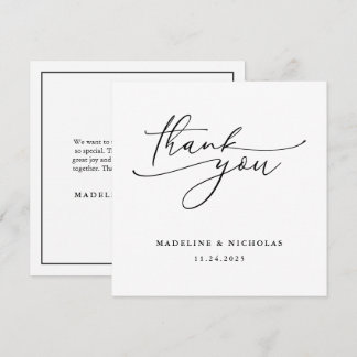 シンプルな黒と白のカリグラフィー感謝カード サンキューカード