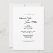 シンプルな黒と白のカリグラフィー結婚式の披露宴 招待状 (正面)