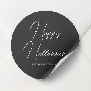 シンプルな黒と白のスクリプト ハッピー ハロウィン ラウンドシール