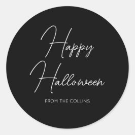 シンプルな黒と白のスクリプト ハッピー ハロウィン ラウンドシール