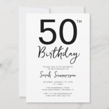 シンプルな黒と白のスクリプト 50歳の誕生日パーティー