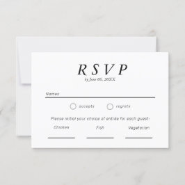 シンプルな黒と白のタイポグラフィ ウェディングRSVP 出欠カード