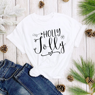 シンプルな黒と白のホリージョリークリスマス女性用 Tシャツ