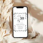 シンプルな黒と白のボウがおしゃれな30歳のバースデー 招待状