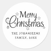 シンプルな黒と白のメリークリスマス ラウンドシール (正面)