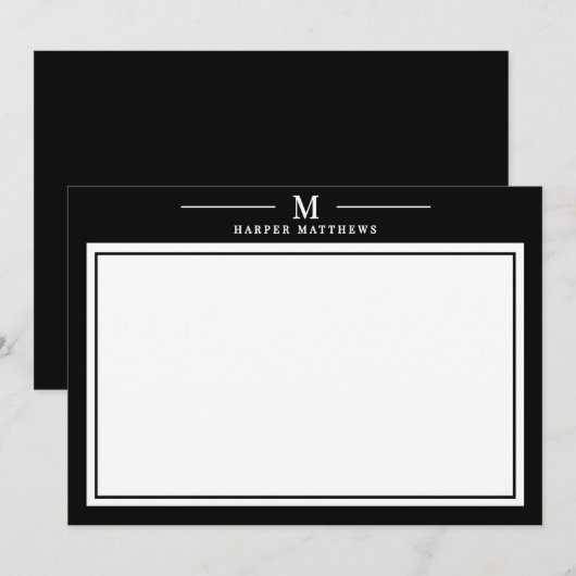 シンプルな黒と白のモノグラム文具 ノートカード (正面/裏面)