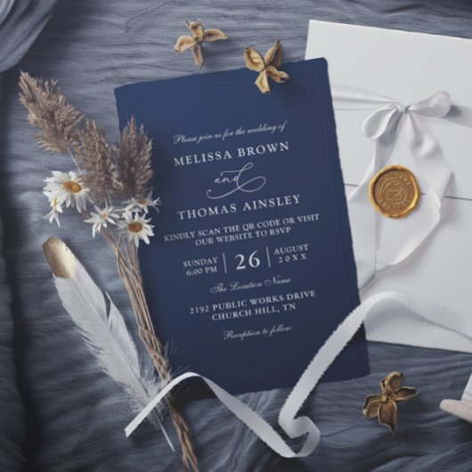 シンプルな黒と白の予算QRコード結婚式 招待状