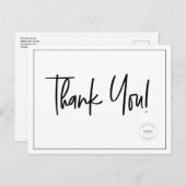 シンプルな黒と白の会社ロゴ ソーシャル サンクスカード ポストカード (正面/裏面)