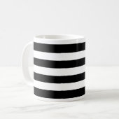 シンプルな黒と白の太いストライプ コーヒーマグカップ (正面左)