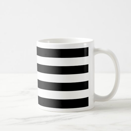 シンプルな黒と白の太いストライプ コーヒーマグカップ (右)
