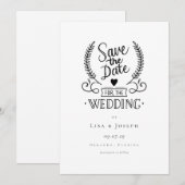 シンプルな黒と白の手書き風フォントの結婚式日程カード 招待状 (正面/裏面)