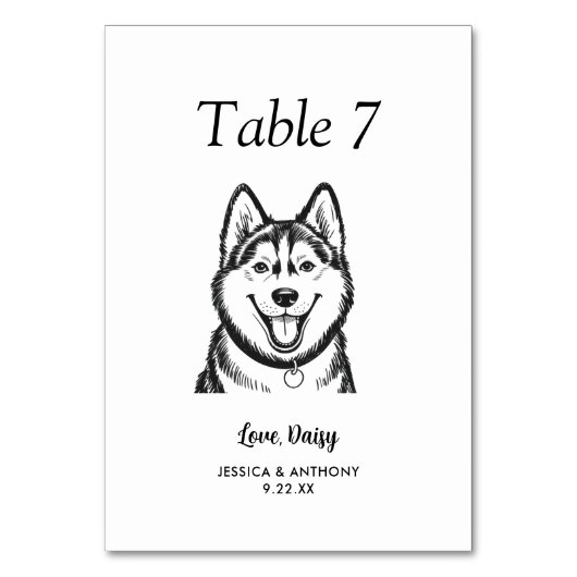 シンプルな黒と白の犬の結婚式 テーブルナンバー (正面)