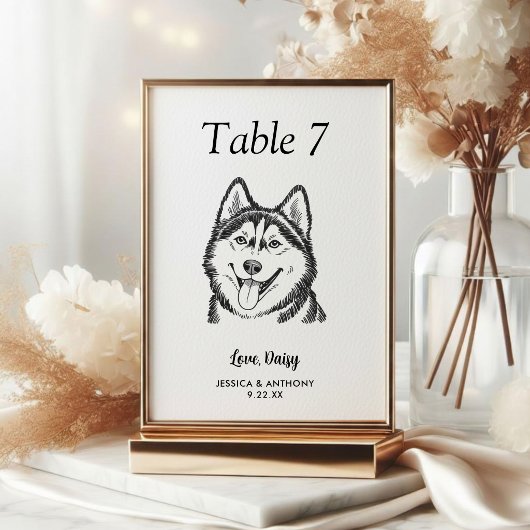 シンプルな黒と白の犬の結婚式 テーブルナンバー