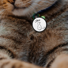 シンプルな黒と白の猫のシルエット ワンライン ペット　ネームタグ