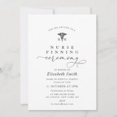 シンプルな黒と白の看護師のピン授与式 招待状 (正面)