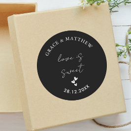 シンプルな黒と白の結婚式 Love is Sweet ラウンドシール