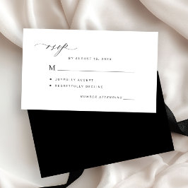 シンプルな黒と白の結婚式RSVP同封カード エンクロージャーカード