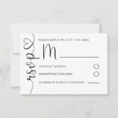シンプルな黒と白の結婚式RSVP 出欠カード (正面)