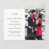 シンプルな黒と白の結婚式Save the Date 案内ポストカード (正面)