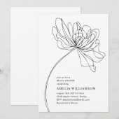 シンプルな黒と白の花の絵 結婚前のお祝い 招待状 (正面/裏面)